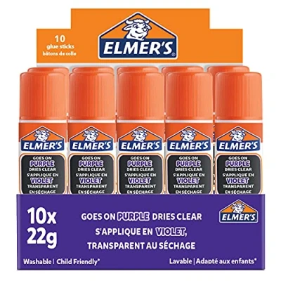 Image of Elmer&#039;s Disappearing Purple Glue Sticks Dries Clear Great for Schools &amp; Crafting Washable Child Friendly 22g 10 Count