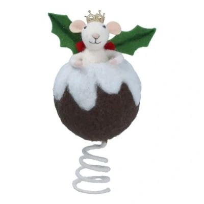 Image of Gisela Graham Felt Mouse in Christmas Pudding Tree Topper