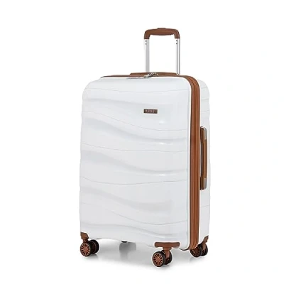 Image of Kono Medium Check in Luggage 24 inch Lightweight Polypropylene Hard Shell Suitcase with TSA Lock Spinner Wheels (Cream)