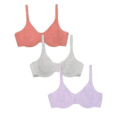 Image of Fruit of the Loom Womens Cotton Stretch Extreme Comfort Bra, Desert Dusk/Grey/Lilac Whisper, 42C