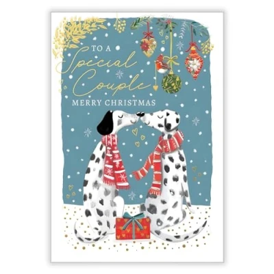Image of Abacus Cards Special Couple Christmas Card with Dalmatian Dogs Design and Finish Eco Friendly Single Xmas Envelope