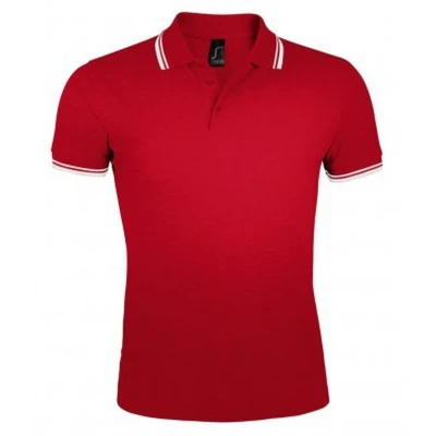 Image of SOLS Mens Pasadena Tipped Short Sleeve Pique Polo Shirt (Red/White) Cotton Size Medium