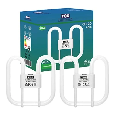 Image of TBE LIGHTING 16w 2D 4 Pin CFL Energy Saving Lamps DD Fluorescent Bulbs GR10q Base Fittings Long Life Lamp, Day Light White 6500K (2PACK)