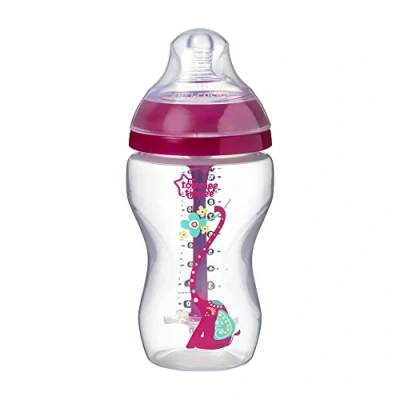 Image of Tommee Tippee Advanced Anti Colic Baby Bottle, Super Soft Teat, 3+ Months, 340 ml, Pink with Decorations