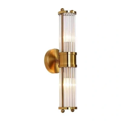 Image of NICRX 2 Light Brass Gold Crystal Wall Sconce, Glass Lamp with Base (2 Light)