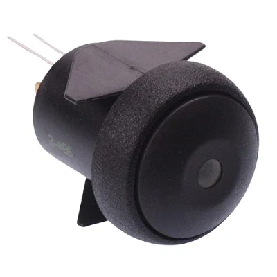 Image of IQR1S422L0Y APEM Yellow LED Black Round Snap In Latching 12mm Push Button Switch SPST
