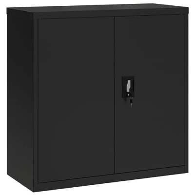 Image of vidaXL Steel Office Cabinet Black File with Adjustable Shelves and Lockable Doors