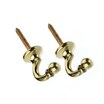 Image of Swish Ball Metal Curtain Tie Back Hooks, Brass, Small, Pair