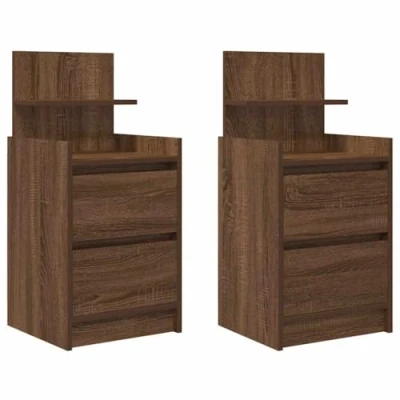Image of vidaXL bedside cabinets/nightstands brown oak, 2 drawers for bedroom engineered wood 38x34x80cm