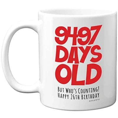 Image of 26th Birthday Mug Gift for Men Women Him Her 9497 Days Old Funny Adult Twenty Six Sixth Happy Present Brother Sister Son Daughter Cousin, 11oz Ceramic Dishwasher Safe Mugs