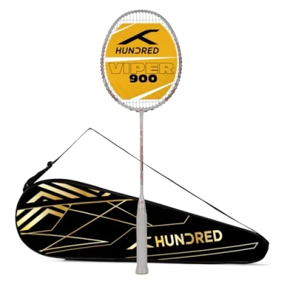 Image of HUNDRED Viper 900 Carbon Fibre Strung Badminton Racquet with Full Cover For Intermediate Players 79 grams gifts Maximum String Tension 32lbs (White/Red, Size: G6)