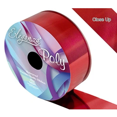 Image of Eleganza 1 x Waterproof Poly Ribbon, Metallic Red, 50 mm 91 m