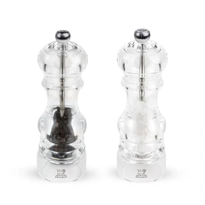 Image of Peugeot Nancy Manual Salt &amp; Pepper Mill Set Adjustable Grinders Acrylic, Clear, 18 cm