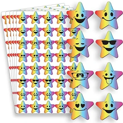 Image of Innoveem Rainbow Stickers Reward For Children With Smiley Face To Praise &amp; Merit Good Work Star Chart Easy Peel Strong Adhesive Glue [200 Pack]