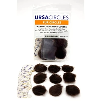 Image of URSA Fur Circles Mini Windshields for Lavalier/Lapel Microphones. Reduce Wind Noise &amp; Clothing Rustle. Compatible with Sennheiser, RODE, Sanken, Tascam More (9x + 30x Stickies, Brown)