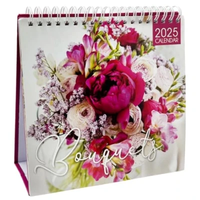 Image of PaulStore 2025 Desk Top Calendar Month to View Flip Over Home Office School Square Planner (Bouquets)