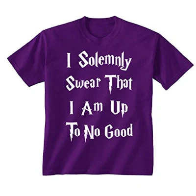 Image of Youth Kids Childrens I Solemnly Swear Am Up to No Good Funny Slogan T Shirt Purple 7 8 Years (M)