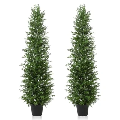 Image of Kazeila 150cm Artificial Plants Outdoor Cypress Tree,UV Resistant Rated Fake Conifers Trees for Home Garden Front Porch Decor(2Pack)