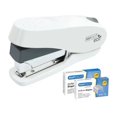 Image of Rapesco 1467 Germ Savvy Antibacterial, ECO Luna Less Effort Stapler with 2000 Staples, 50 Sheet Capacity, Soft White