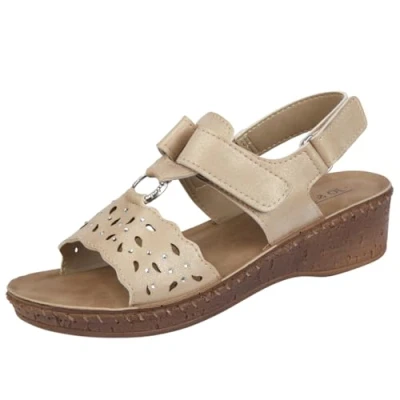 Image of Jo &amp; Joe Ladies Faux Leather T Bar Diamante Lightweight Sandals Gold UK 4
