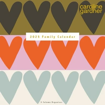 Image of 2025 Caroline Gardner Hearts &amp; Mixed Prints Square Family Calendar