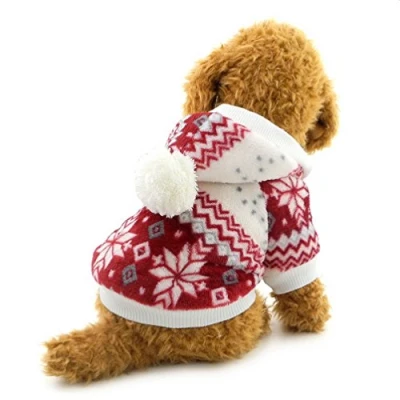 Image of SELMAI Small Dog Fleece Coat Pet Hoodie Snowflake Girl Puppy Christmas Xmas Clothes Costumes Red S