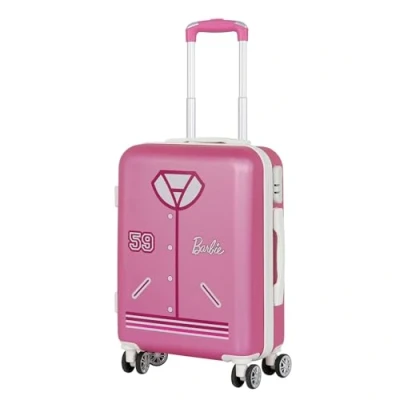 Image of Barbie Varsity ABS 4 Wheel Cabin Suitcase, Pink, 20 x 38 55 cm, Capacity 27 L