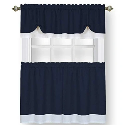 Image of Achim Home Furnishings Soft Window Tier &amp; Valance Set, Polyester, Navy/White, 58 x 24/58 14