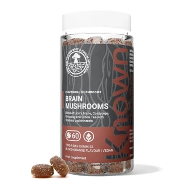 Image of Vegan Brain Supplement Mushrooms Gummies by Known Nutrition Support with Cordyceps and Lion’s Mane Delicious Natural Blood Orange Flavour 60 Two a Day (One Month’s Supply)