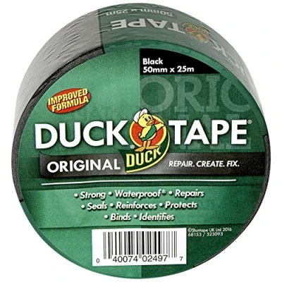 Image of Duck Tape Original Black, 50mm x 25m, Improved Formula High Strength Waterproof Gaffer and Duct Adhesive Cloth Repair