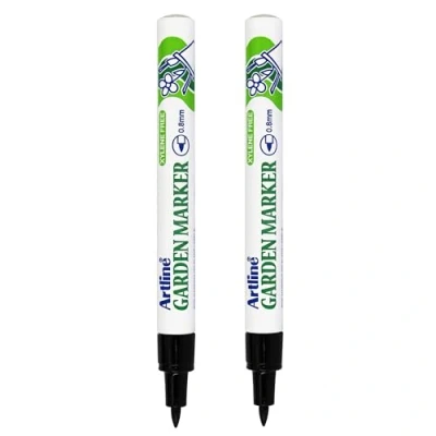 Image of Artline Pack of 2 Garden Markers (Black) for Outdoor, Waterproof, UV Resistant, Quick Dry, 0.8mm, Permanent Marker Pens