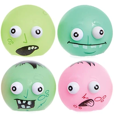 Image of Baker Ross Zombie Monster Squeezy Bouncy Balls Pack of 4, Halloween Party Bag Fillers for Kids Loot Bags, Toys (FX420)