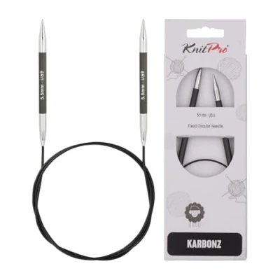 Image of KnitPro 40 cm x 5.5 mm Karbonz Fixed Circular Needles, Black and Silver