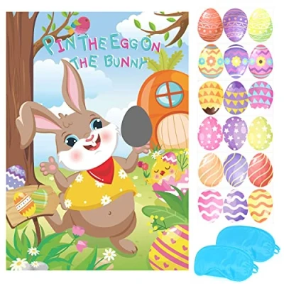 Image of HOWAF Pin the Egg on Bunny Fun Easter Game, Family Office, School Party Game for Kids, Children, Decoration Supplies