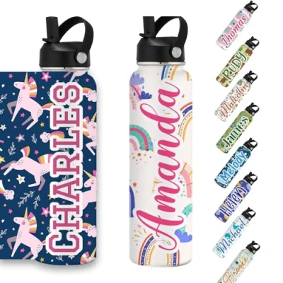 Image of Custom Water Bottle Personalized Stainless Steel Insulated Bottles with Name,Customized Engraved Double Wall Vacuum for Girls Boys Birthday Gifts