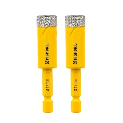 Image of HIGHDRIL Dry Diamond Drill Bits,2pcs 14mm 3/5&quot; with Hex Shank for Granite Marble Porcelain Tile Ceramic