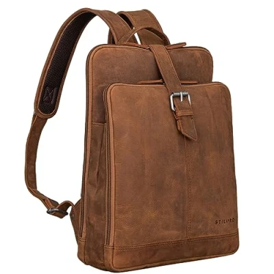 Image of STILORD &#039;Rena&#039; Leather Backpack Womens Vintage with Laptop Compartment Rucksack for Women Business Ladies Leather, Colour:tan Dark Brown