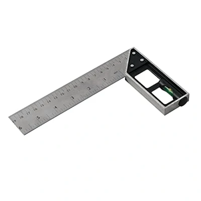 Image of Dapetz ® Tri &amp; Mitre Square Cast Aluminium Stock with Matt Finish, Built in Spirit Level, 45 Angle Stainless Steel Blade Marked Imperial and Metric Graduations On Both Sides