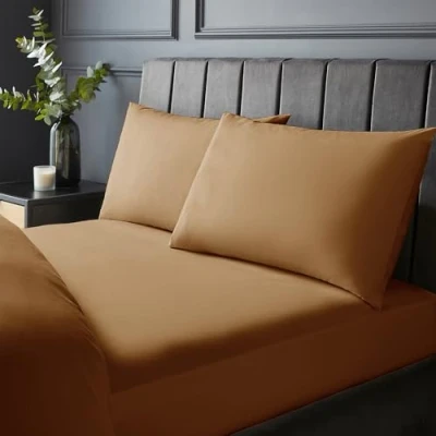 Image of Silentnight Pure Cotton Fitted Sheet Cool Soft Touch 200 Thread Count Extra Deep 40cm Bed Mattress Breathable 100% Elasticated Corners, Machine Washable, Orange Terracotta, Single