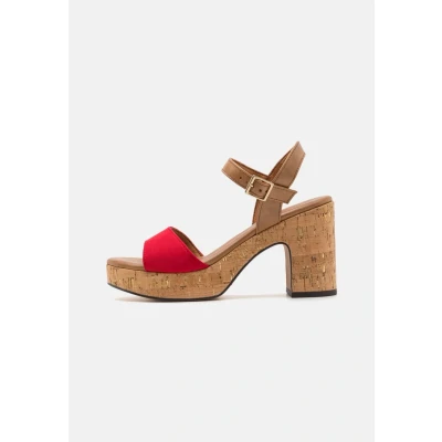 Image of Marco Tozzi Platform sandals, Women&#039;s, Size: 6, Red Imitation leather/ textile