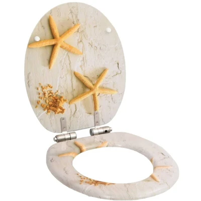 Image of vidaXL WC Toilet Seat with Soft Close Lid MDF Starfish Design