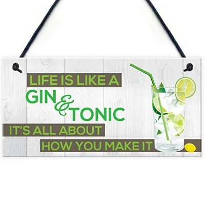 Image of RED OCEAN Life&#039;s Like Gin &amp;Tonic Funny Alcohol Motivation Hanging Plaque Pub Bar Gift Sign