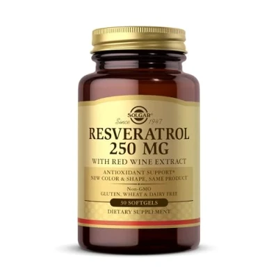 Image of Solgar Resveratrol 250 mg Softgels Food Supplement, Pack of 30 Cardiovascular Health Sourced from Japanese Knotweed Vegan