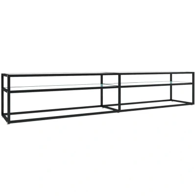 Image of vidaXL TV Cabinet White Marble 220x40x40.5 cm Tempered Glass