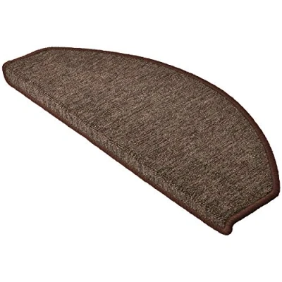 Image of Beautissu Indoor Stair Pads 28x65cm ProStair Set of 15 Tread Mats Non Slip Adhesive Round Mat/Carpet for Stairs Noise Reduction &amp; Floor Protection Brown