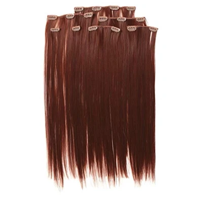 Image of Prettyland static free 20 inch 7 piece Clip In Set Straight long Extensions Hairpiece mahogany brown R06
