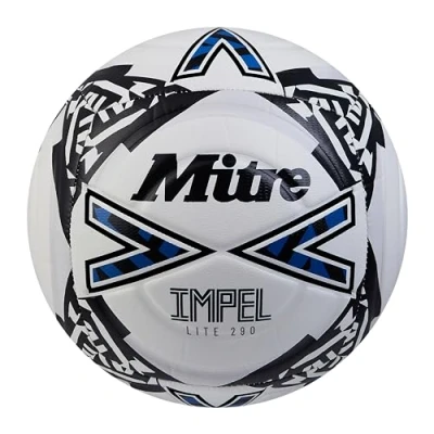 Image of Mitre Impel Lite 290 Football Highly Durable Lightweight Ball, White/Black/Blue, 4