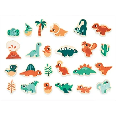 Image of Janod 24 Dinosaur Magnets FSC Wooden Toy Magnetic Educational Game Board Accessories Themed Months +, J05839