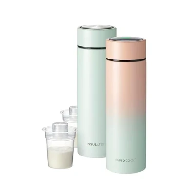 Image of Nuby Limited Edition Two Tone RapidCool Portable Baby Bottle Making Twin Pack Prepare A Perfect Formula Feed in 2 Minutes Includes 1 Rapid Cool, Powder Dispenser &amp; Flask (Pink)
