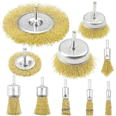 Image of SI FANG 10Pcs Wire Brush Wheel for Drill, 1/4&quot; Shank Steel Wheels &amp; Cup Brushes Set, Heavy Duty Rotary Drill Attachment Kit Removal Paint, Rust Corrosion, Stripping
